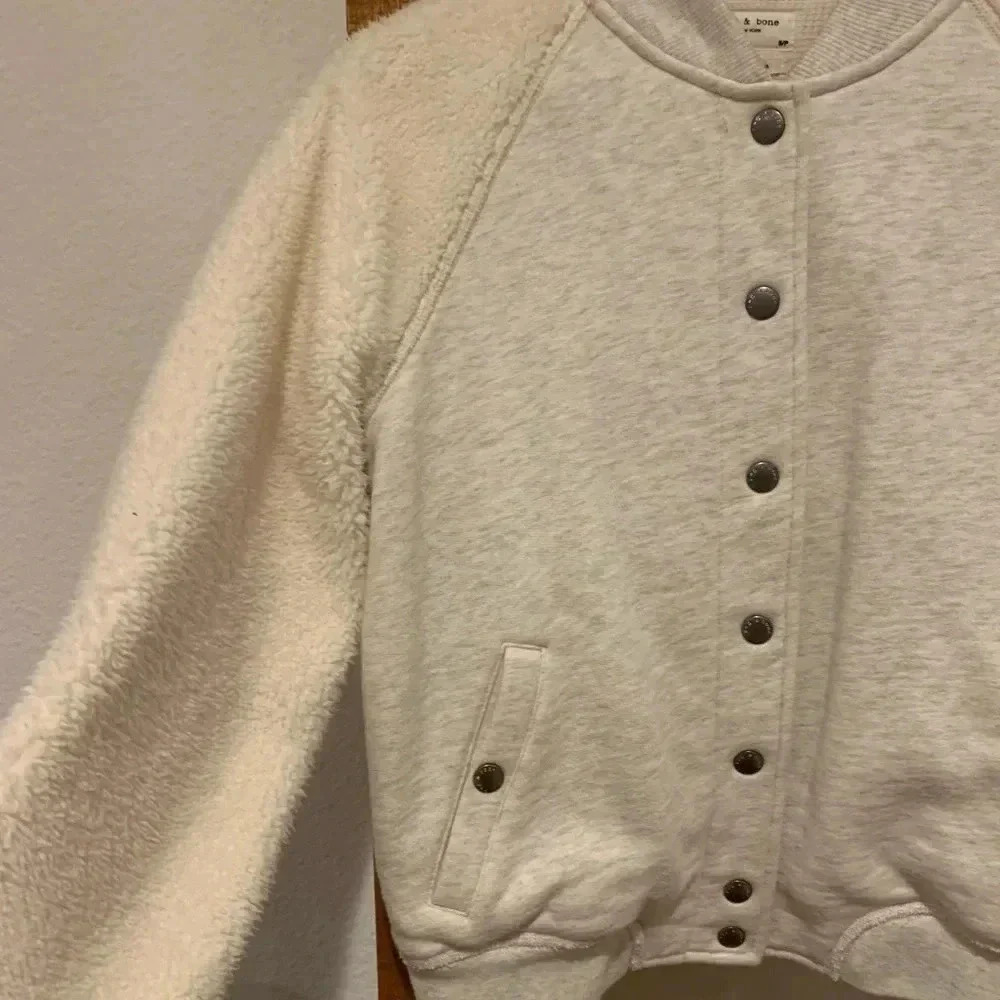 RAG & BONE EUC Ivory Sherpa Varsity Jacket Baseball - Picture 3 of 8